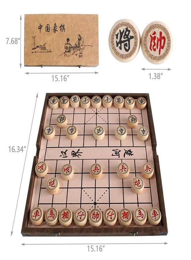 Luoyer 15 inch Chinese Chess Set with PU Leather Foldable Board Xiangqi Portable Chinese Chess Game Set Strategy Xiang Qi Board Games for 2 Players for Adults Family - Image 4